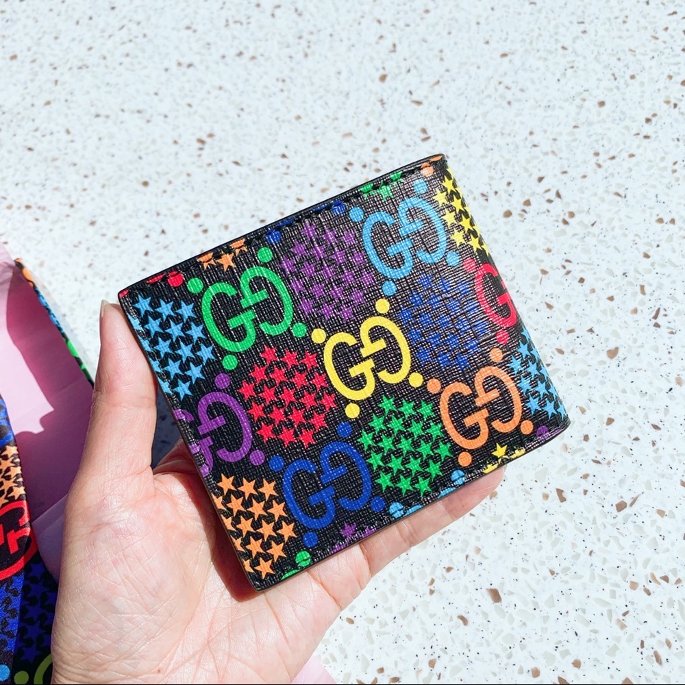 NWT Authentic Gucci Star & GG Monogram Pride Mens Wallet Rainbow Color​